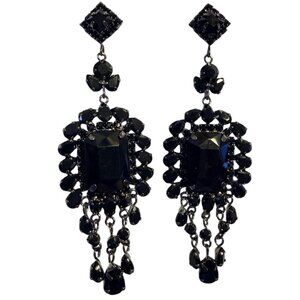 Vintage Eisenberg Ice Black Rhinestone Chandelier Earrings Statement Jewelry